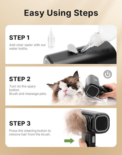 WOWOOF PET Pet Steam Brush for Indoor Cats & Dogs Grooming, Spray Hair Removal Comb for Massaging, Deshedding & Dander, Water Brush for Long & Short Haired Pets Spritz Defur Comb