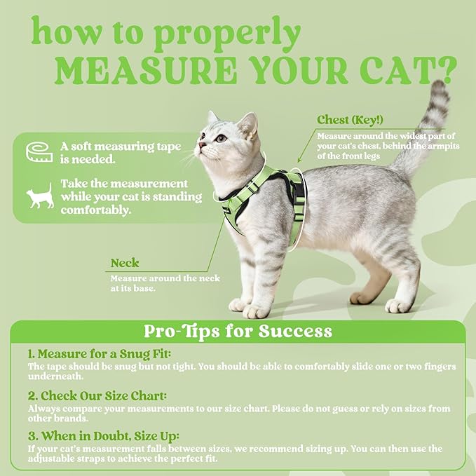 rabbitgoo Cat Harness and Leash for Walking, Escape Proof Soft Adjustable Vest Harnesses for Cats, Easy Control Breathable Reflective Strips Jacket, Light Green, XS