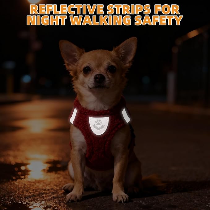 KOOLTAIL Christmas Plush Small Dog Harness and Leash Set, Warm Fleece No Pull Puppy Vest for Winter, Lightweight Reflective Step in Pet Harness for Medium Sized Dogs Boy Girl Outdoor Walking, Red M