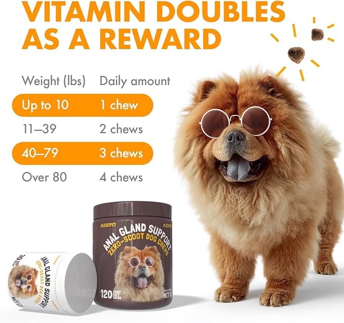 LEGITPET Anal Gland Relief Chews for Dogs Fiber & Digestive Support Supplement Soft Treats for Healthy Bowel & Gland Function Helps Reduce Scooting Promotes Dog Health & Comfort 120 pcs