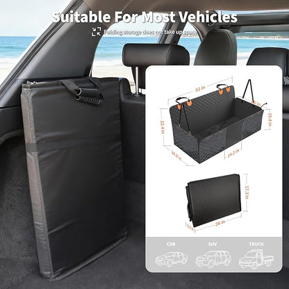 HOTEAGLE Back Seat Cover for Dogs, Waterproof Hard Bottom Spacious and Comfortable, Ideal for Car Trips and Outdoor Adventures, Cherished by Pet Owners（Black）