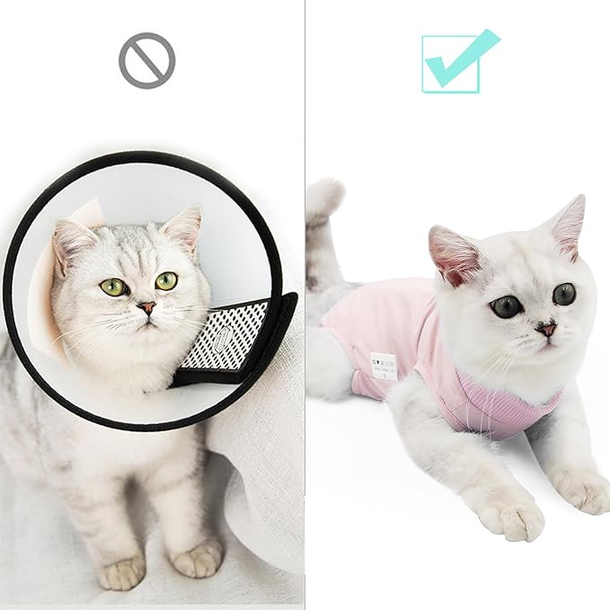 DOTON Cat Recovery Suit for Male and Female Surgical Post Surgery Soft Cone Onesie Shirt Clothes Neuter Licking Protective Diapers Outfit Cover Kitten Spay Collar(S, Pink)