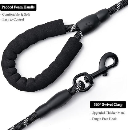 2 Pack Dog Leash, 4/5//6 FT Heavy Duty Nylon Rope Pet Leashes with Comfortable Padded Handle, Reflective Dog Leashes for Small Medium and Large Dogs (4FT-1/2,Black/Grey)