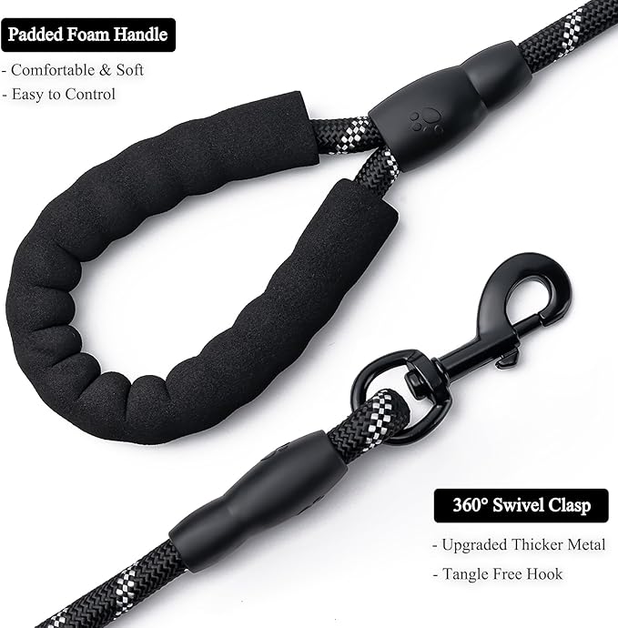 2 Pack Dog Leash, 4/5//6 FT Heavy Duty Nylon Rope Pet Leashes with Comfortable Padded Handle, Reflective Dog Leashes for Small Medium and Large Dogs (4FT-3/8,Black/Pink)