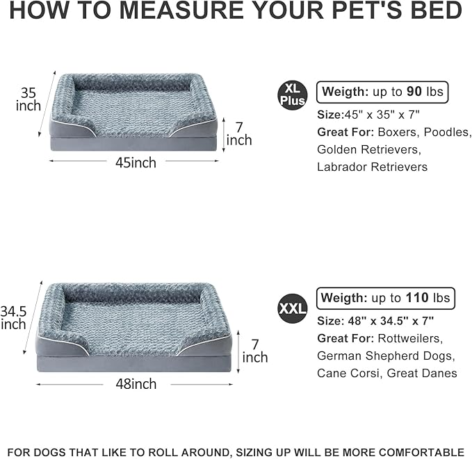WNPETHOME Dog Beds for Large Sized Dogs, Washable Orthopedic Dog Couch Sofa Bed with Waterproof Lining & Non-Skid Bottom for Pet Sleeping