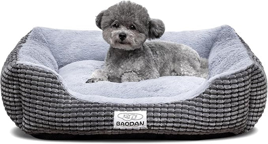 Baodan Dog Beds for Medium Large Dogs, Fluffy Cat Beds for Indoor Cats, Calming Pet Bed for Puppy and Kitty, Extra Soft & Machine Washable with Anti-Slip Bottom, Grey, 25inches