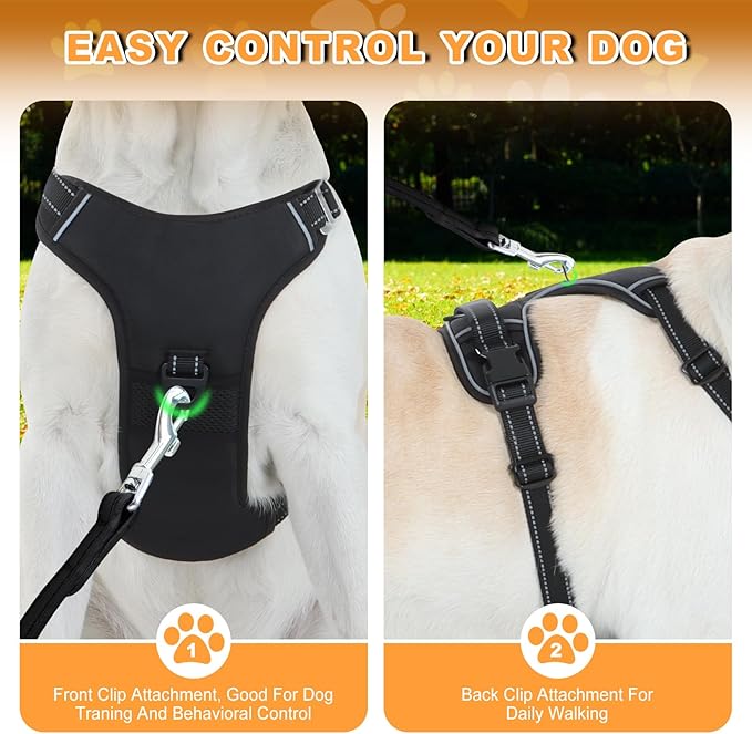 No Pull Dog Harness with 3 Snap Buckles,No Choke Front Lead pet Harness Reflective and Adjustable Soft Padded Vest for Small Medium Large Dog (Black, Small)