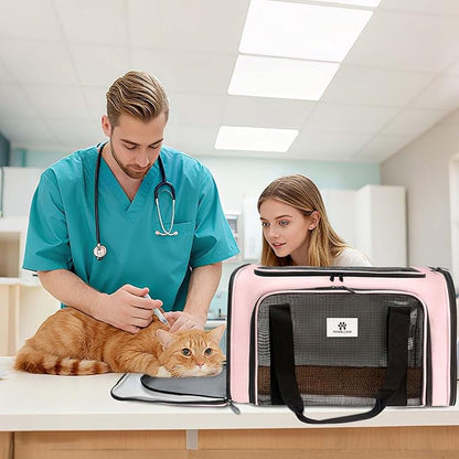 DSDCDJ Cat Carrier Dog Carrier - Soft-Sided Cat Carrier with Plush Pad & Cooling Mat, Easy-Load 4-Side Zipper & 3-Side Mesh Ventilation, Pet Carrier Airline Approved for Cats/Dogs Up to 20 lbs, Pink