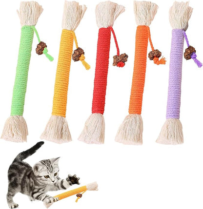 TKWINKT 5 PCS Cat Chew Toy, 5.9in Catnip Toys for Cats, Teeth Cleaning Cat Toys for Indoor Kittens