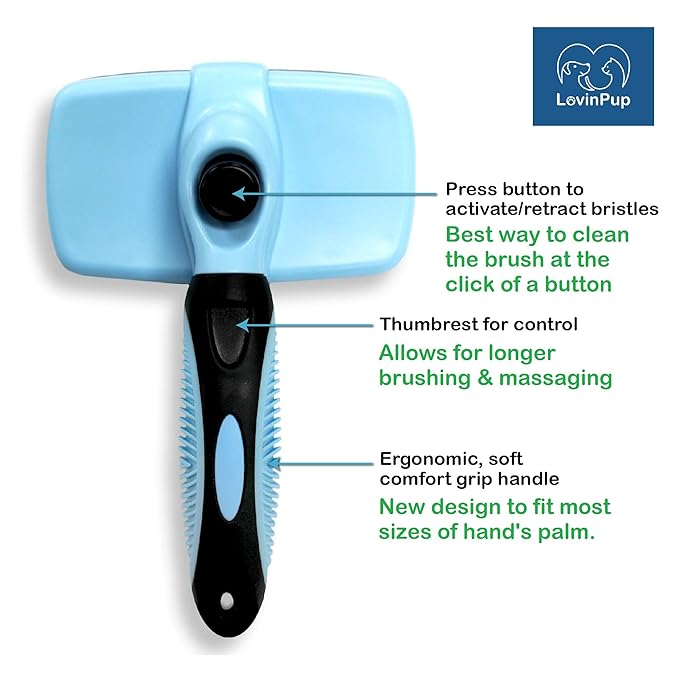 LOVINPUP Dog Slicker Brush, Self Cleaning, Shedding and Grooming Tool for Pets, Best Dog Brush with Easily Retractable Bristles to Remove Hair Instantly