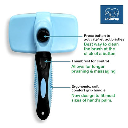 LOVINPUP Dog Slicker Brush, Self Cleaning, Shedding and Grooming Tool for Pets, Best Dog Brush with Easily Retractable Bristles to Remove Hair Instantly