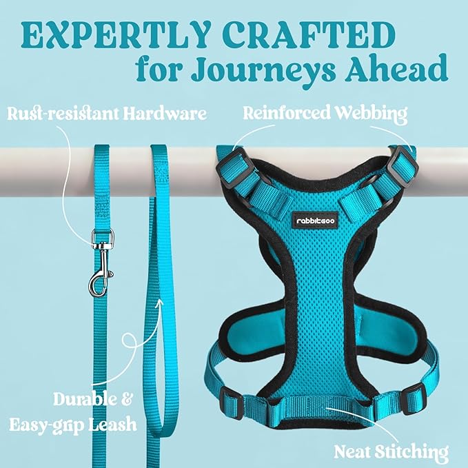 rabbitgoo Cat Harness and Leash for Walking, Escape Proof Soft Adjustable Vest Harnesses for Cats, Easy Control Breathable Reflective Strips Jacket, Teal, M