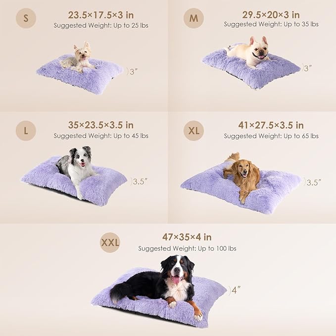 EHEYCIGA Fluffy Dog Crate Bed for Extra Large Dogs, Plush Faux Fur Crate Pad, Calming Anti Anxiety XL Dog Bed, Washable Soft Warm Mat with Non-Slip Bottom, Purple