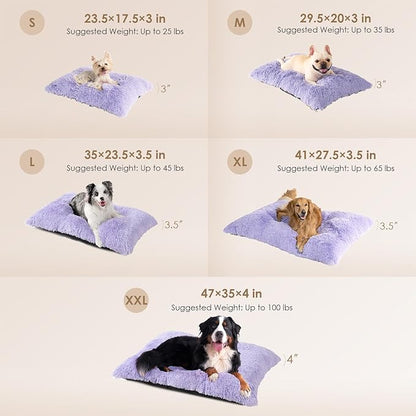 EHEYCIGA Fluffy Dog Crate Bed for Extra Large Dogs, Plush Faux Fur Crate Pad, Calming Anti Anxiety XL Dog Bed, Washable Soft Warm Mat with Non-Slip Bottom, Purple
