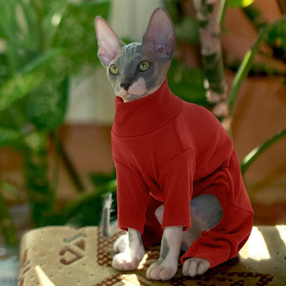 ROZKITCH Sphynx Cat Pajamas Christmas, Breathable Soft Cat Jumpers for Cats Only, Coat with Four Legs, Warm Sweater T-Shirt Pajamas Jumpsuit Vest Cornish Rex Devon Rex Peterbald Red XS
