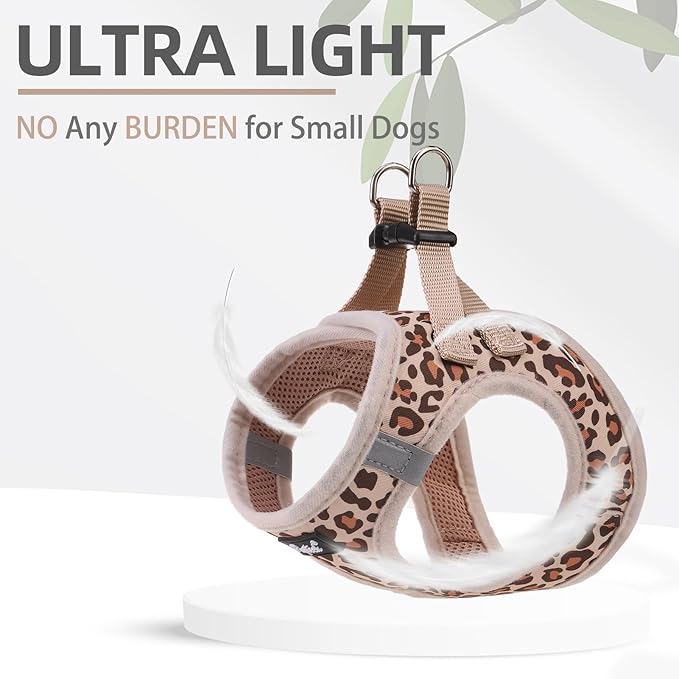 PUPTECK Dog Harness and Leash Set for Small Medium Dogs No Pull Step-in Soft Mesh Puppy Cat Vest Harnesses Reflective at Night, Brown Leopard Print, L