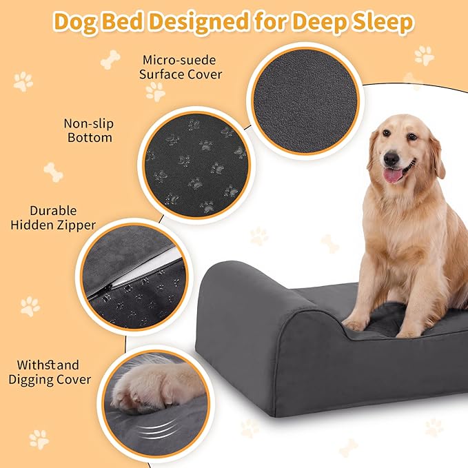Rainmr Orthopedic Dog Beds for Large Dogs, 7" Memory Foam Dog Beds with Waterproof Liner, Durable Microsuede Cover, Removable and Washable, Nonskid Bottom, 60"x48"x7" XXL Grey
