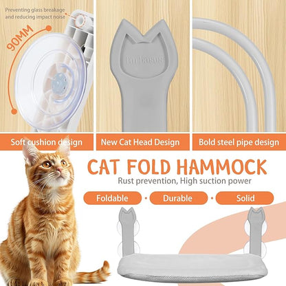 2 Pack Cat Window Perch,Cat Window Hammock Cordless Foldable Window Bed with 4 Large Strong Suction Cup,Reversible Cushion Cover,Metal Frame Easy to Adjust Window Seat Holds up to 40lbs(Gray，M)