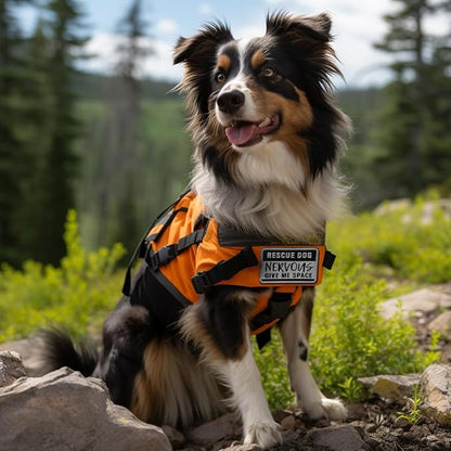 TACVEL 2 Pieces Rescue Dog Nervous Give Me Space Dog Patches, Service Dog Patches with Hook Backing for Service Animal Vests, Harnesses