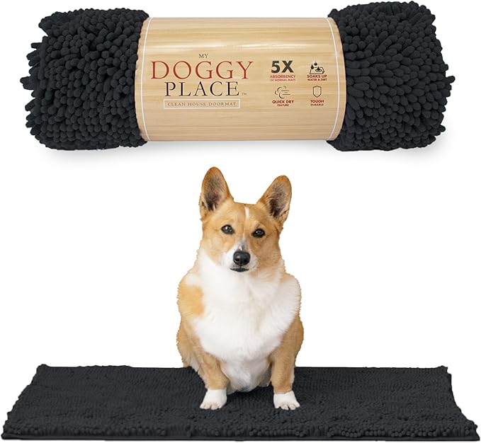 My Doggy Place Dog Mud Mat, 31" x 20" Charcoal – Thick Microfiber Entry Rug for Snow, Mud & Salt – Absorbent, Quick-Dry, Washer-Safe & Non-Slip, Medium