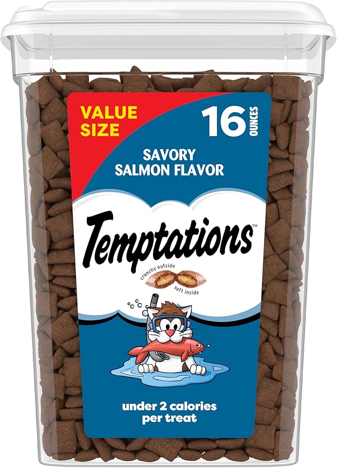 Temptations Classic Crunchy and Soft Cat Treats, Savory Salmon Flavor, 16 oz. Tub