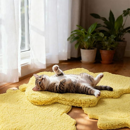 BrightRow 3 Pack Self Warming Pet Bed Leaf Shape Self Heating Cat Dog Mat Washable Thermal Sleeping Pad for Indoor Outdoor Hedgehog, Bunny, Sugar Glider, Rat, Chinchilla(Light Yellow,Large-19 x29)