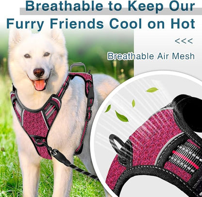 BARKBAY Dog Harness No Pull with ID Tag Pocket - Heavy Duty, Reflective, Easy Control for Large Dogs(Pink/Black,L)