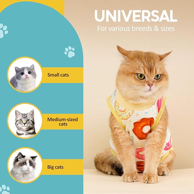 Avont Cat Recovery Suit - Kitten Onesie for Cats After Surgery, Cone of Shame Alternative Surgical Spay Suit for Female Cat, Post-Surgery or Skin Diseases Protection -Donut(S)