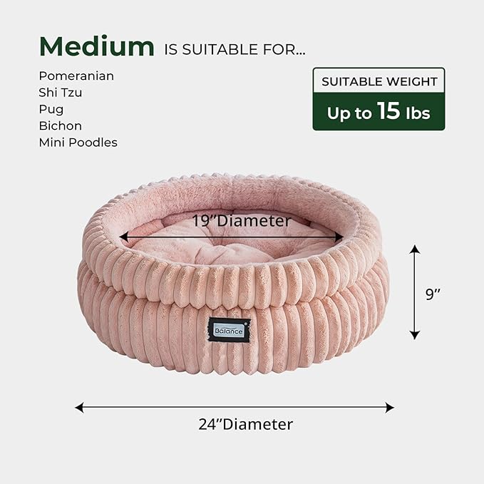 BALANCE Cat Bed Kitten Bed, Washable Round Cat Beds for Indoor Cats,Super Soft Plush Faux Fur Pet Bed for Puppy and Kitten with Anti-Slip Bottom