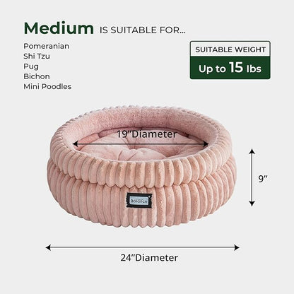 BALANCE Cat Bed Kitten Bed, Washable Round Cat Beds for Indoor Cats,Super Soft Plush Faux Fur Pet Bed for Puppy and Kitten with Anti-Slip Bottom