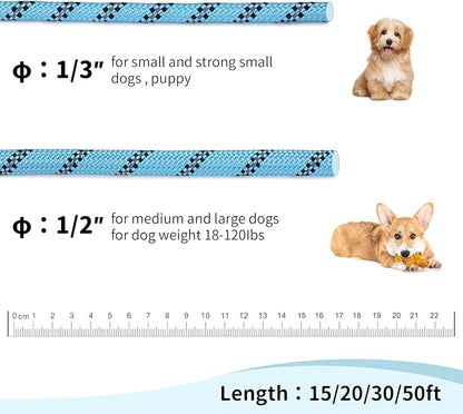 Long Dog Leash for Training 15Ft-Reflective Nylon Rope with Swivel Hook-Recall Agility Lead for Large Small Medium Dogs Outside Walking Hiking-Sky Blue