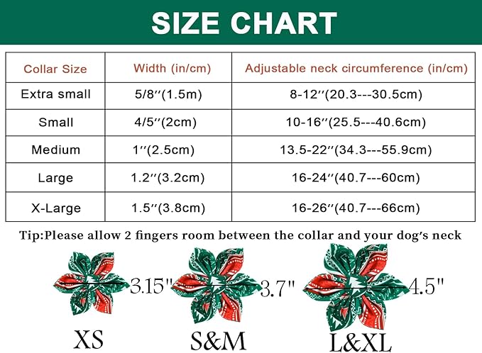 ARING PET Christmas Dog Collar, Cute Folk Xmas Red Green Detachable Flower Pet Collars with Metal Buckle for Puppy Small Medium Large Boy Girl Dogs-S