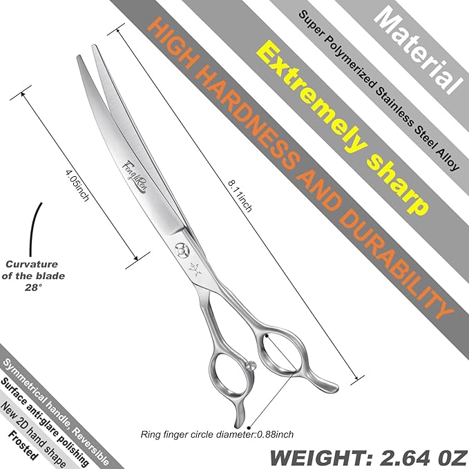 High-end Professional Dog Grooming Curved Scissors Pet Curved Shears 7.5 Inches Extremely Very Sharp Made Of Stainless Steel Alloy By Hand For Dog Cat Groomer