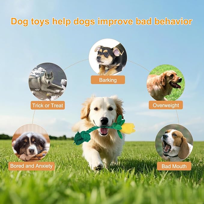 Rose Flower Plush Squeaky Dog Toys with Crink Paper for Small Medium Large Dogs