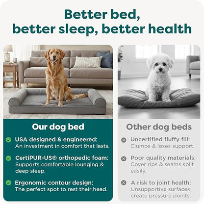 Furhaven Orthopedic Dog Bed for Large/Medium Dogs w/ Removable Bolsters & Washable Cover, For Dogs Up to 55 lbs - Faux Fur & Velvet Sofa - Dark Sage, Large