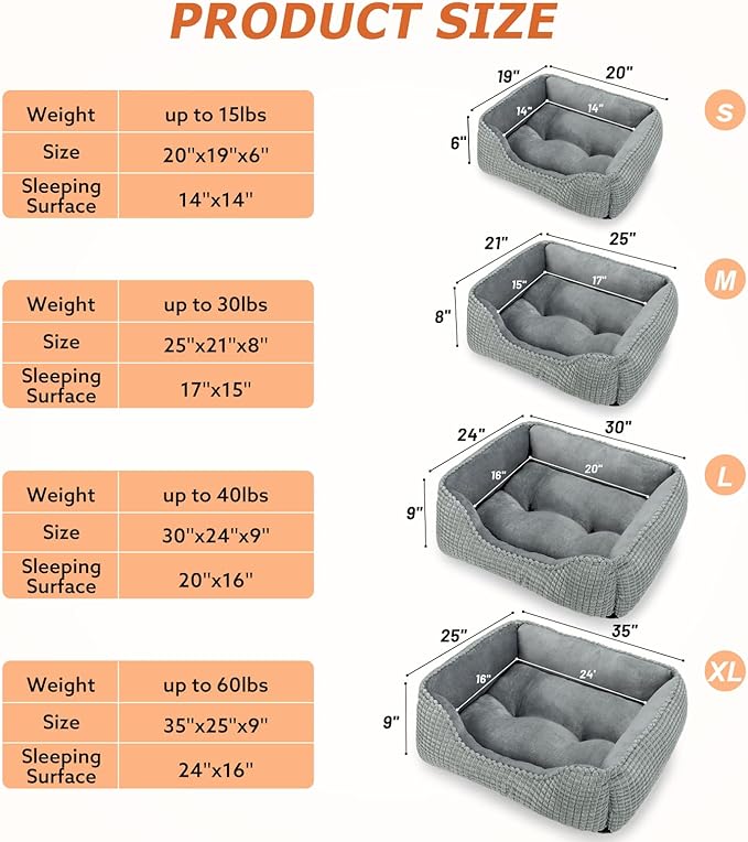 MIXJOY Large Dog Bed for Large Medium Small Dogs, Rectangle Washable Orthopedic Dog Bed, Soft Calming Sleeping Puppy Bed Durable Pet Cuddler with Anti-Slip Bottom L(30"x24"x9")
