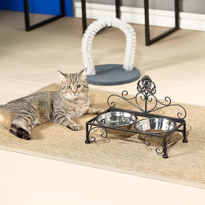 Elevated Dog Bowls for Small Dogs Metal Raised Dog Bowl Cat Dish Stand with Double Stainless Steel Pet Feeder for Food and Water Lifted Cats Bowls with Stand Elevated Pets Bowl Holder - Height 3.54"