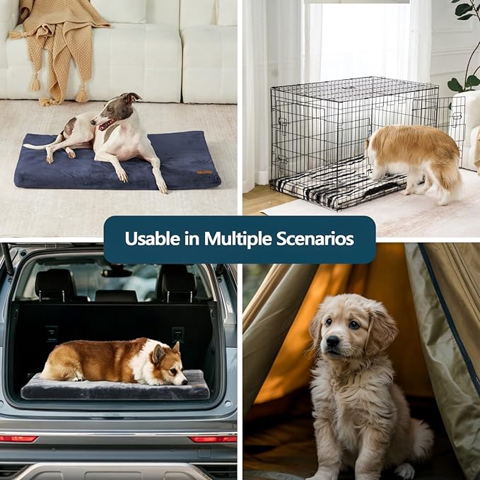Dog Bed for Small Dogs - Puppy Dog Crate Pad with Removable Washable Cover and Waterproof Lining - Memory Foam Dogs Kennel Mat - Reversible Pet Bed (Cool & Warm), 24 x 18, Dark Grey