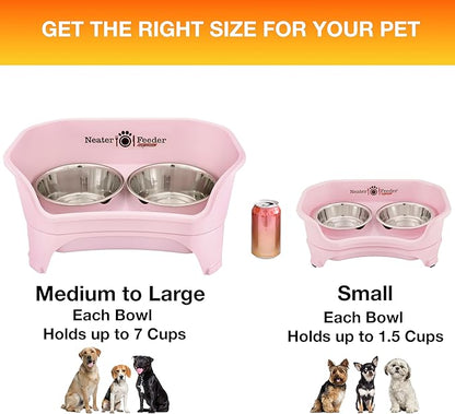 Neater Feeder Express Mess Proof Dog Bowls Elevated for Small Breeds Under 15 Lb, Made in USA, No Spill Raised Dog Food Bowl Stand, Stainless Steel Food and Water Bowl Set, Feeding Station, Pink