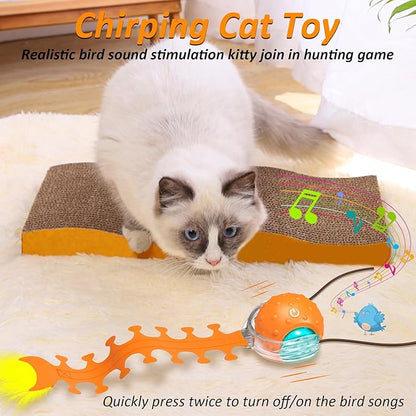 Waaiio Cat Toys Interactive Ball with Bird Chirping Centipede Tail,Automatic Fast Rolling Cat Ball,Touch Activated Rechargeable Toys for Bored Indoor Adult Cats