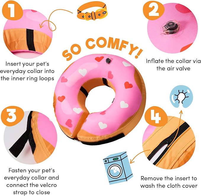 BENCMATE Inflatable Dog Cone Collar Alternative, Soft Dog Cone for Small Medium Large Dogs and Cats, Neck Recovery ECollar Donut Collar After Surgery (Large, HeartShape)