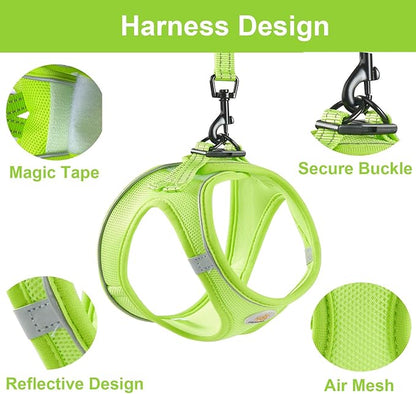 Hipubby Dog Harness and Leash Set, No Pull Soft Mesh Puppy Harness for Small Medium Dogs, Cats - Step in Reflective Breathable Lightweight Vest Harness for Walking, Training - Bright Green, L