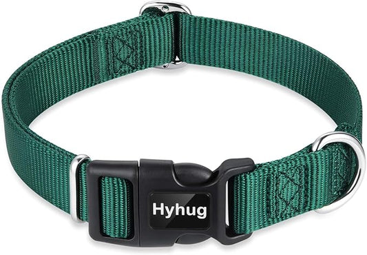 Hyhug Dog Collar for Large Dogs, Heavy Duty Pink| Quick Release Nylon Buckle Collar, Adjustable & Durable Pet Supplies for Boy & Girl Dogs (Large, Dark Green)