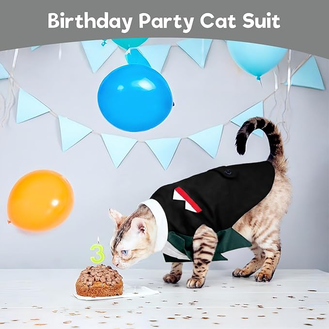 ADNIKIA Cat Tuxedo Suit, Stylish Cat Tuxedo Outfit Formal Suit, Kitten Formal Attire Wedding Birthday Onesie Costume for Male Girl Hairless Cats, Pet Fashion Apparel Fancy Clothes, Grey, XL