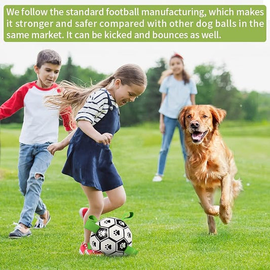 QDAN Large Dog Toys, 8 Inch Soccer Ball for Dogs with Straps, World Cup Interactive Toys for Tug of War, Puppy Birthday Gifts, Water Toy, Durable Dog Balls for Medium Large
