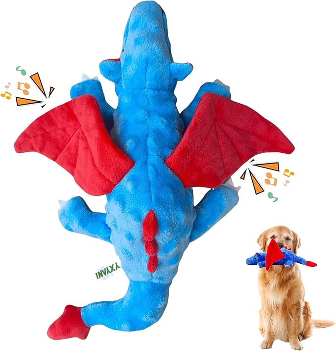 YXYANI Durable Plush Dinosaur Dog Toys with Squeaker, Crinkle Paper Stuffed Chew Toys for Small Middle and Large Dogs 14 Inch