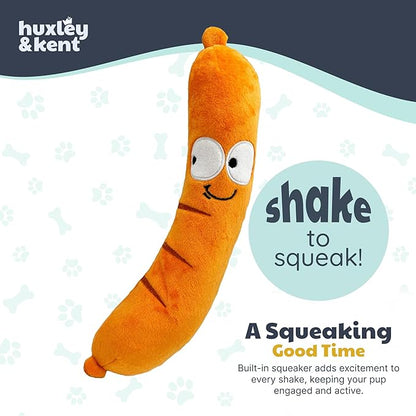 Huxley & Kent Funny Dog Toy w/Squeaker – Power Plush Squeaky Dog Toys for Small, Medium & Large Dogs – Soft Stuffed Animal for Indoor Play & Fetch - Fetchies® Sammy Sausage, Small