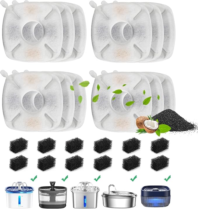 DOOOB 24 Pcs Cat Water Fountain Filter, 12 Packs Cat Fountain Filter, Cat Fountain Replacement Filters, Pet Water Fountain Filters for 95oz/2.8L Pet Water Fountain