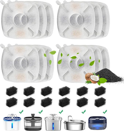 DOOOB 24 Pcs Cat Water Fountain Filter, 12 Packs Cat Fountain Filter, Cat Fountain Replacement Filters, Pet Water Fountain Filters for 95oz/2.8L Pet Water Fountain