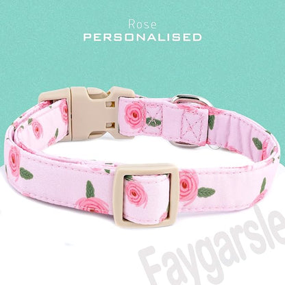 Faygarsle Pink Floral Dog Collar with Roses Pattern, Spring Summer Design for Small Medium Large Dogs S